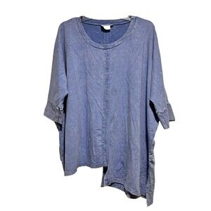 INAE Collection Oversized Tunic Top Lagenlook Blue Medium Asymmetrical Hem